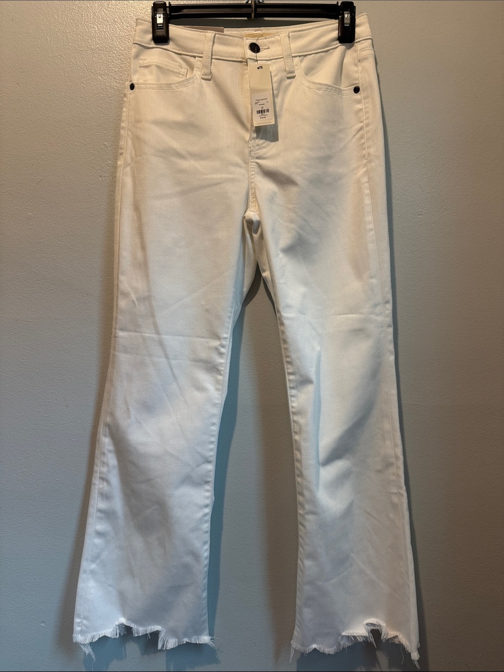 francesca’s Harper Heritage 27 White Mid Rise Kick Crop Jeans with Raw Hem